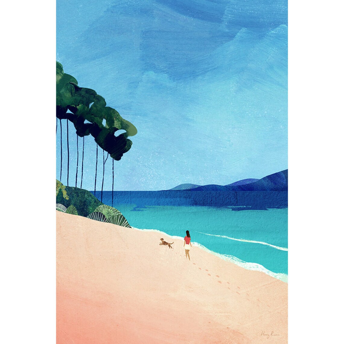 Beach Dog Walk Art Print by Henry Rivers - Image 3