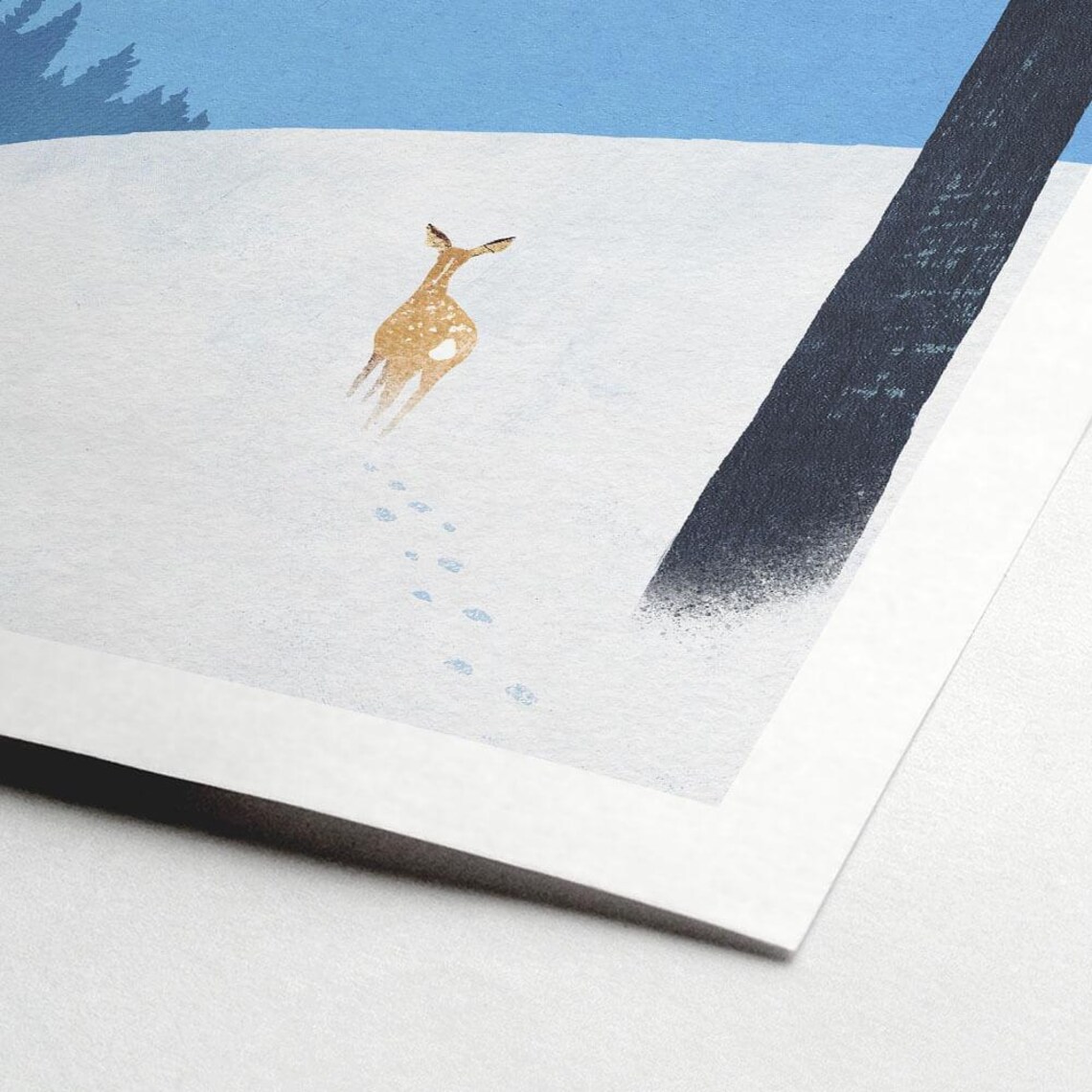 Deer in Snow by Henry Rivers, Winter Landscape Art Print - Image 2
