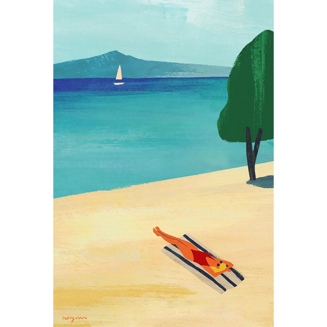 Summer Lake by Henry Rivers, Minimalist Art Print - Image 3