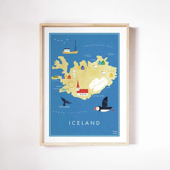 Iceland Illustrated Map Art Print By Henry Rivers