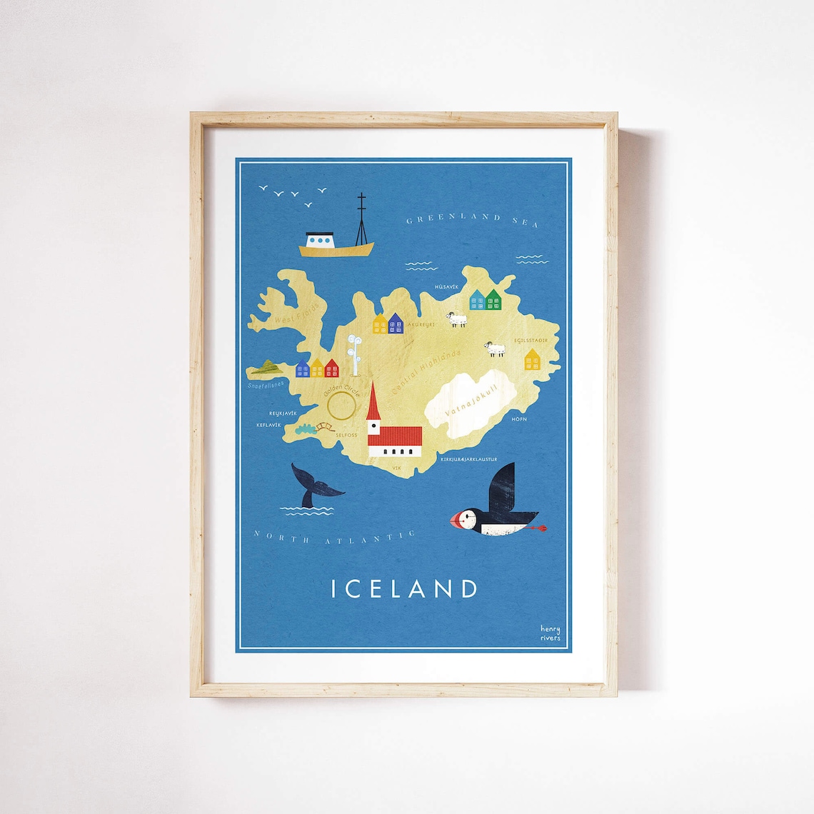 Iceland Illustrated Map Art Print By Henry Rivers
