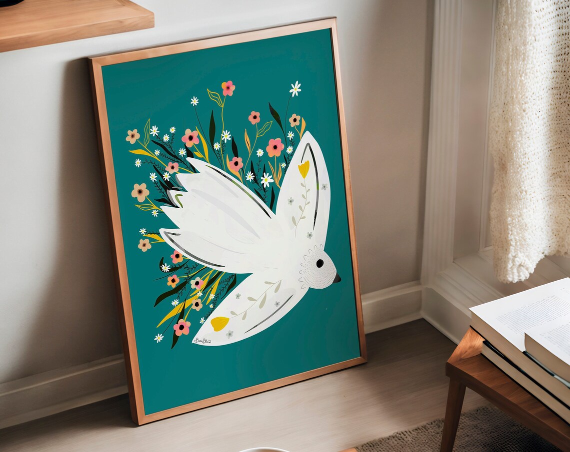 Bird Floral Illustration, Bold Maximalist Art Print