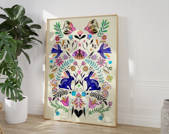 Folk Art Modern Floral Poster, Nordic Boho Pattern