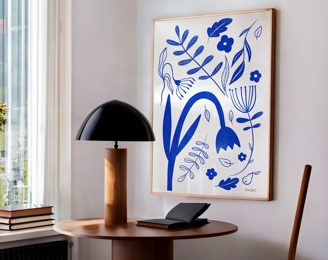 Blue Floral Line Art Nordic Botanical Minimalist Illustration Poster - Image 7