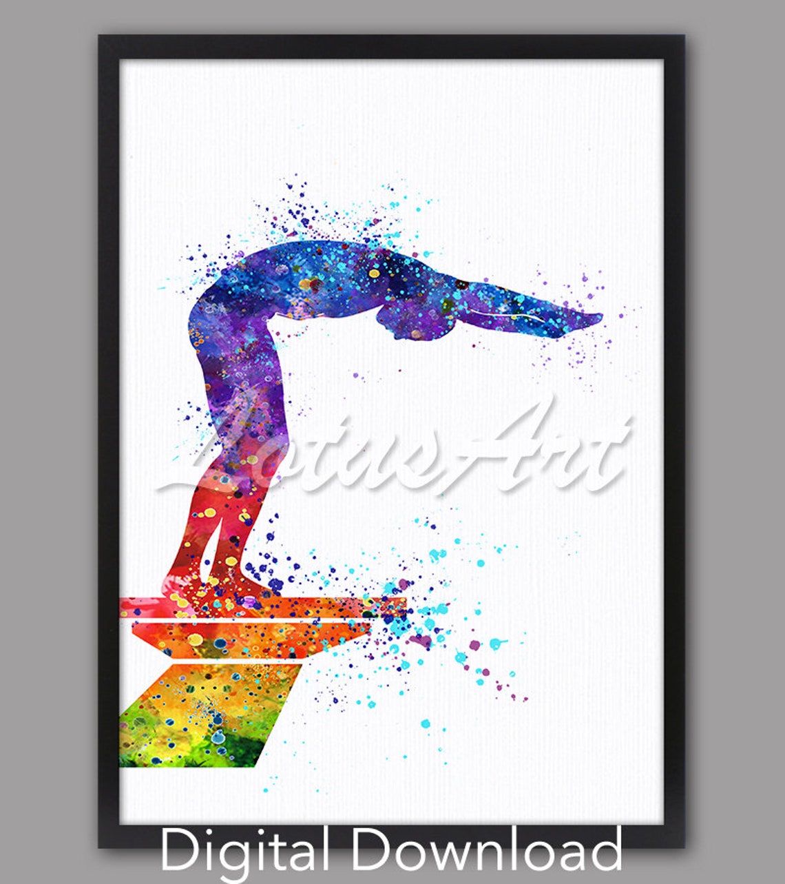 Diver on Board Watercolor Springboard Diving Action Sports Poster