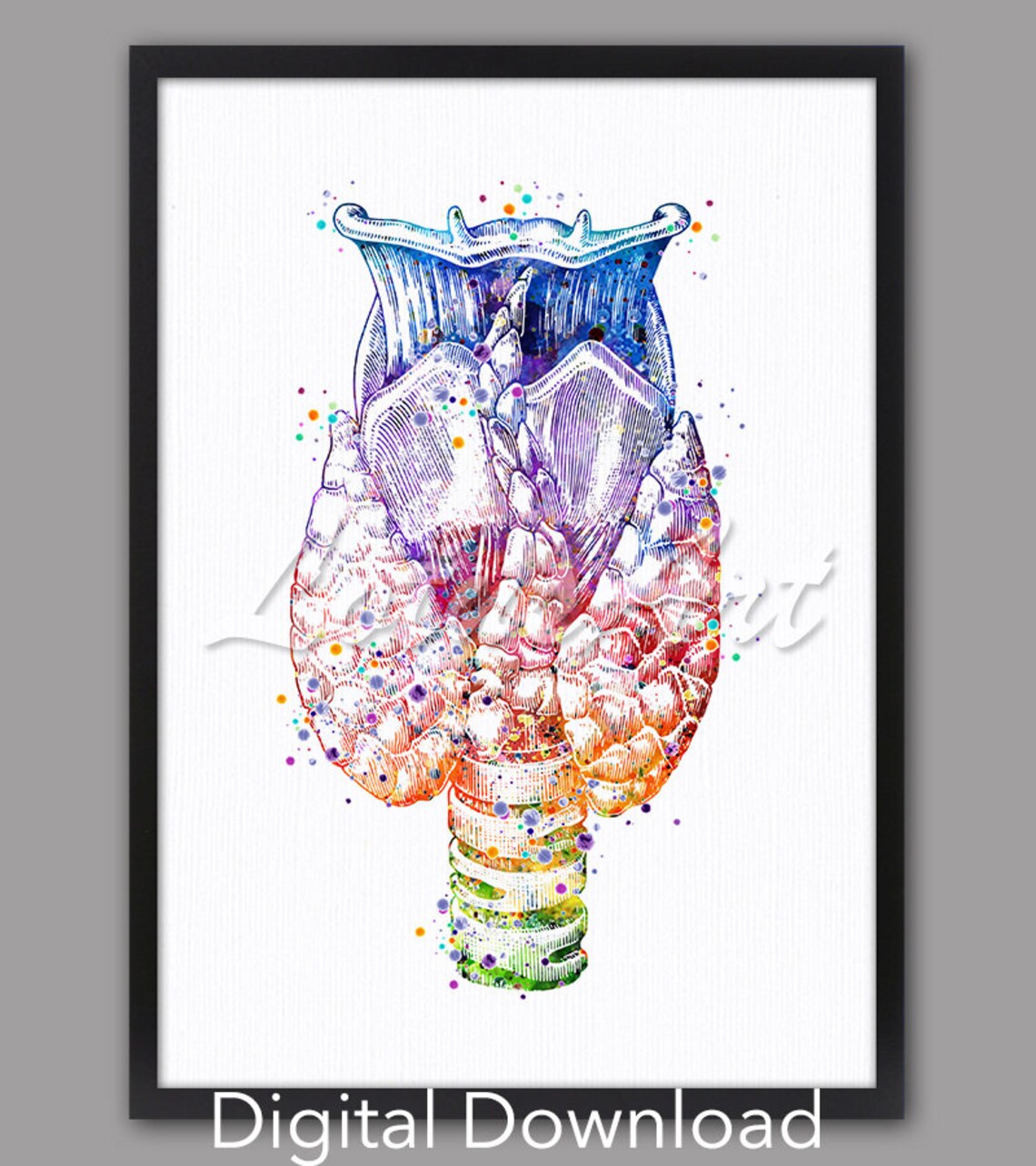 Thyroid Larynx Anatomy Detailed Watercolor Medical Art Portrait Poster