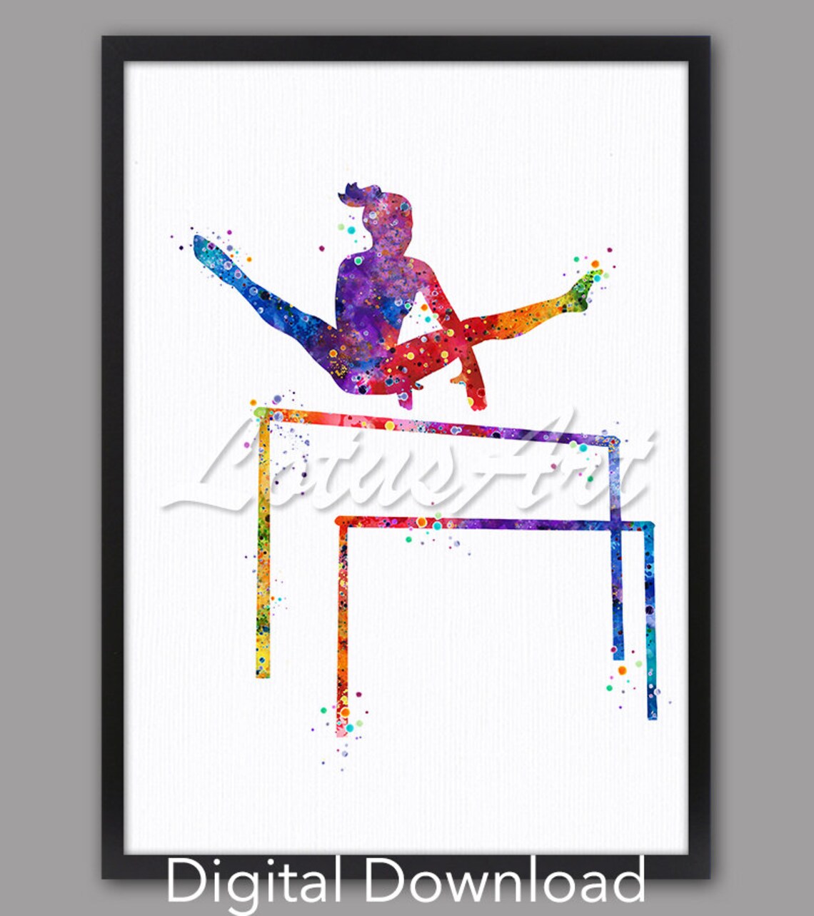 Uneven Bars Watercolor Sports Poster, Girls Room Decor