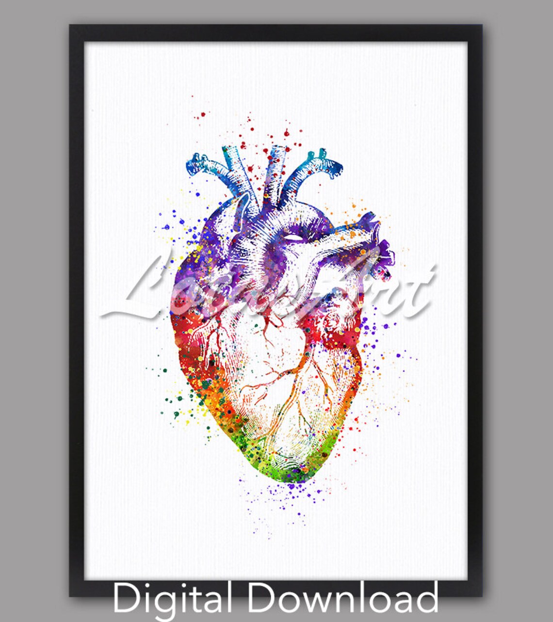 Heart Anatomy Watercolor Art Print, Medical Office Decor