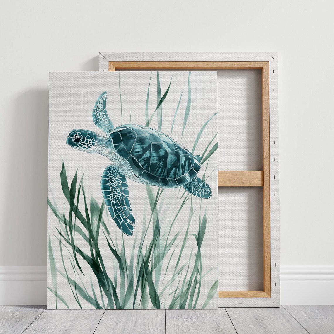Sea Turtle Art, Minimalist Coastal Wildlife Illustration