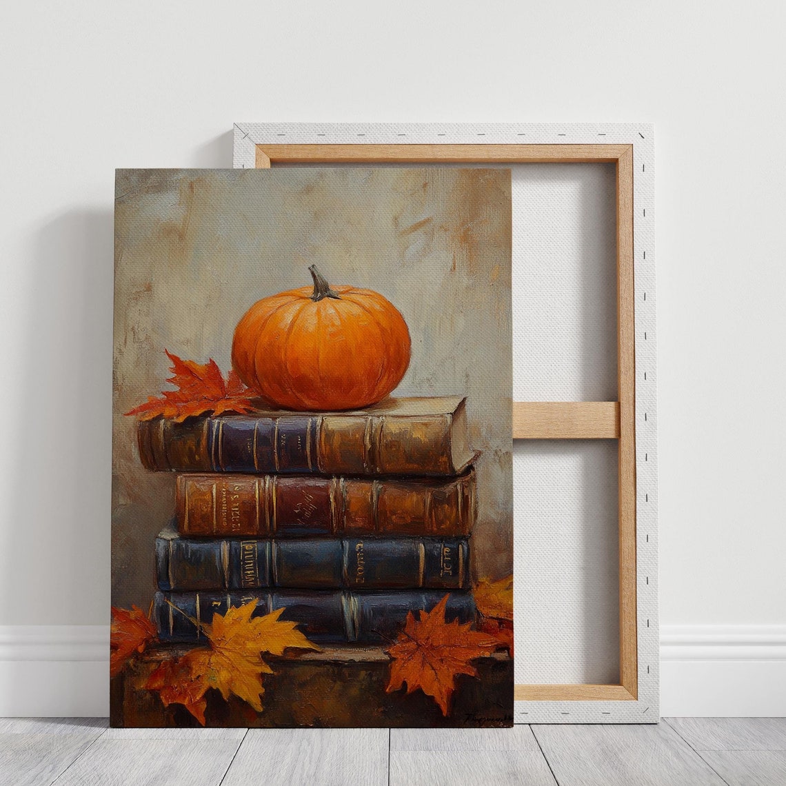Orange Pumpkin On Stack Of Vintage Books Fall Reading Poster