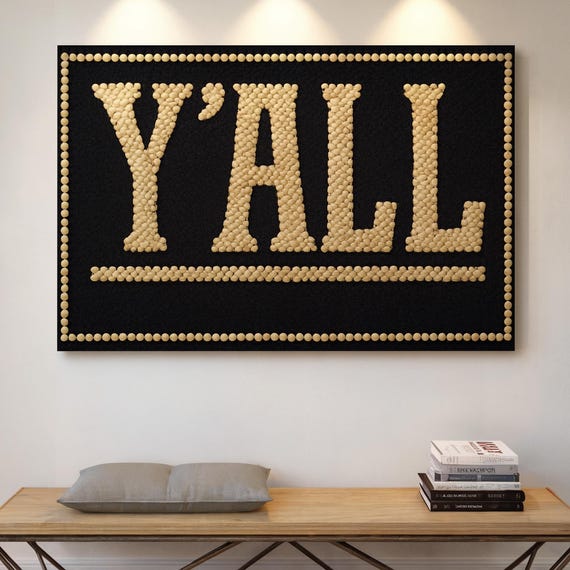 Yall Typography Western Wall Art Southern Country Style Canvas Print With Ropelike Lettering On Black