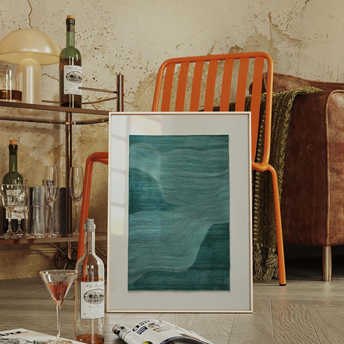 Flowing Abstract Wave Art In Teal Blue