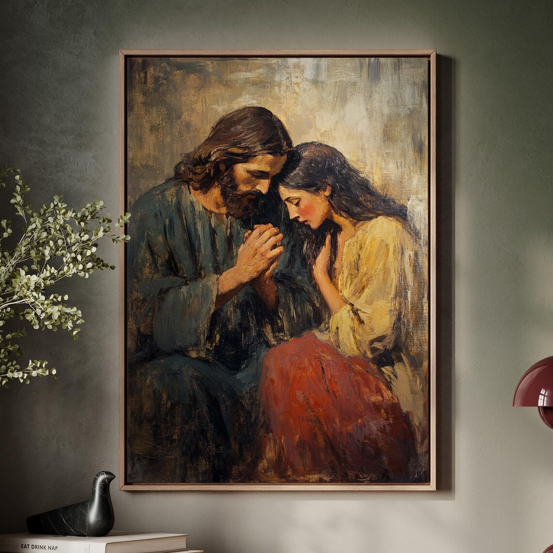 Jesus Praying With Woman Faith Devotion Christian Art Poster