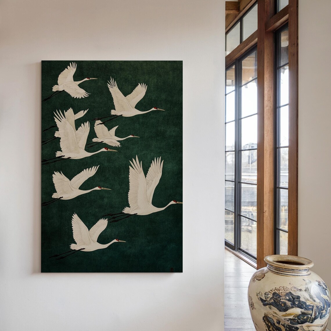Sandhill Cranes In Flight, Minimalist Wildlife Poster