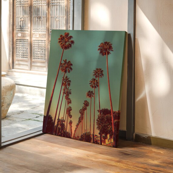 Retro Palm Trees Sunset Street Vintage Coastal Photo Art Poster