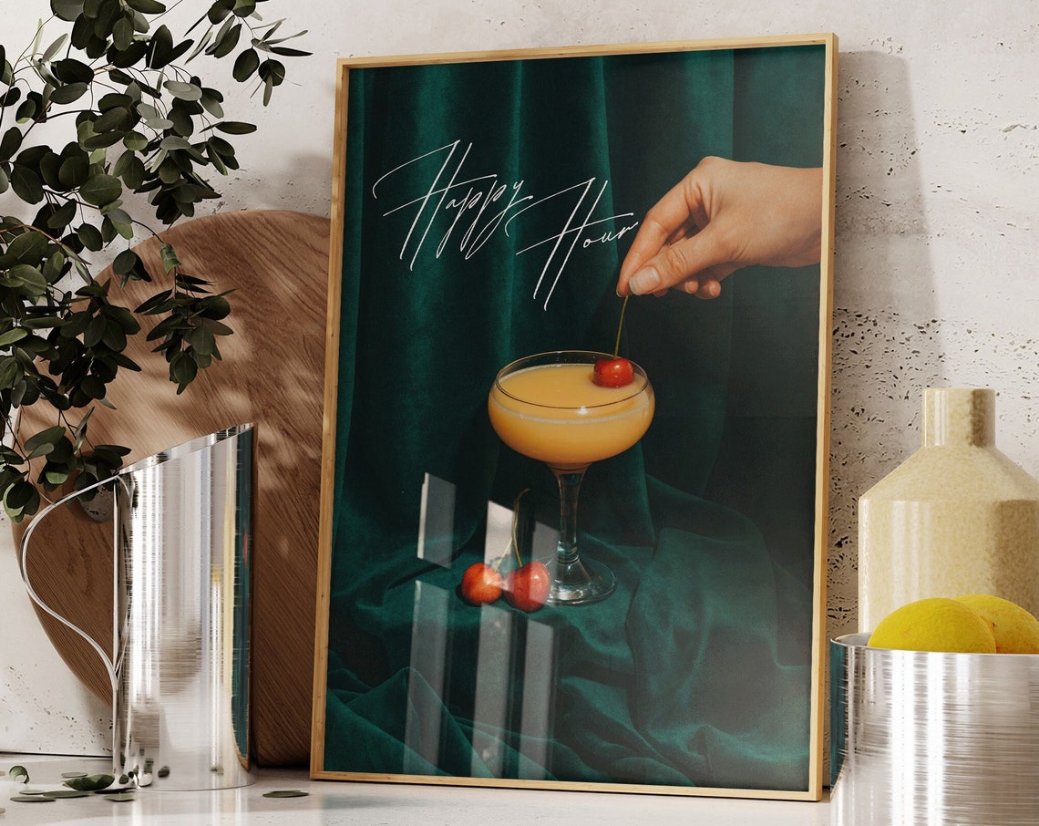 Happy Hour Elegant Cocktail Photography with Cherry Bar Art Print
