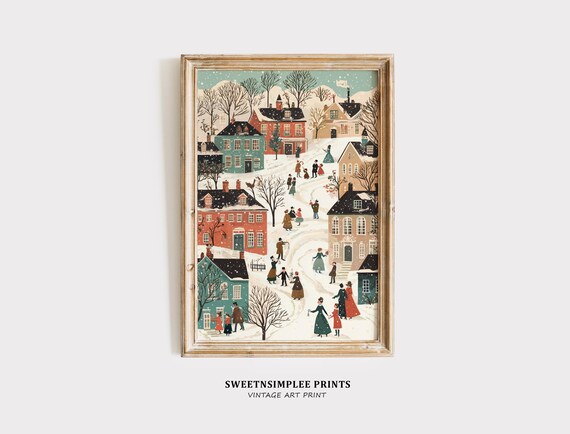 Christmas Wall Art Cozy Winter Village Decor Cute Holiday Print Hello December 584