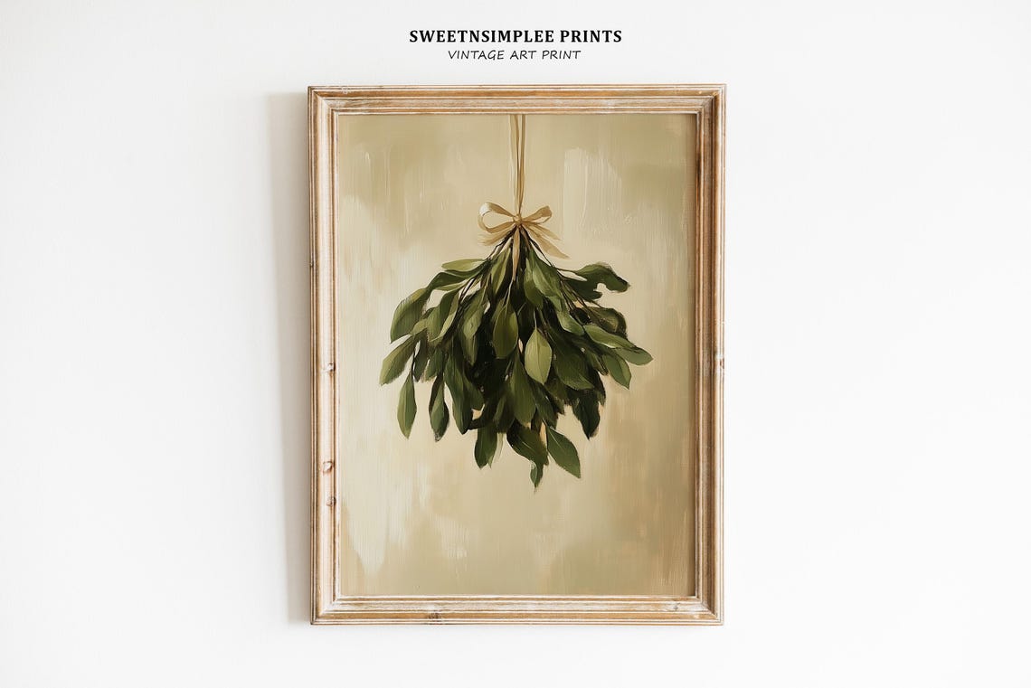 Vintage Hanging Mistletoe With Ribbon Botanical Christmas Poster - Image 2