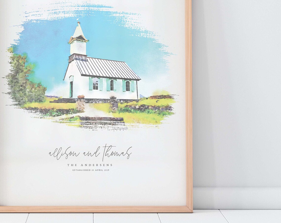 Winter Wedding Venue Illustration, Wedding Gift Print