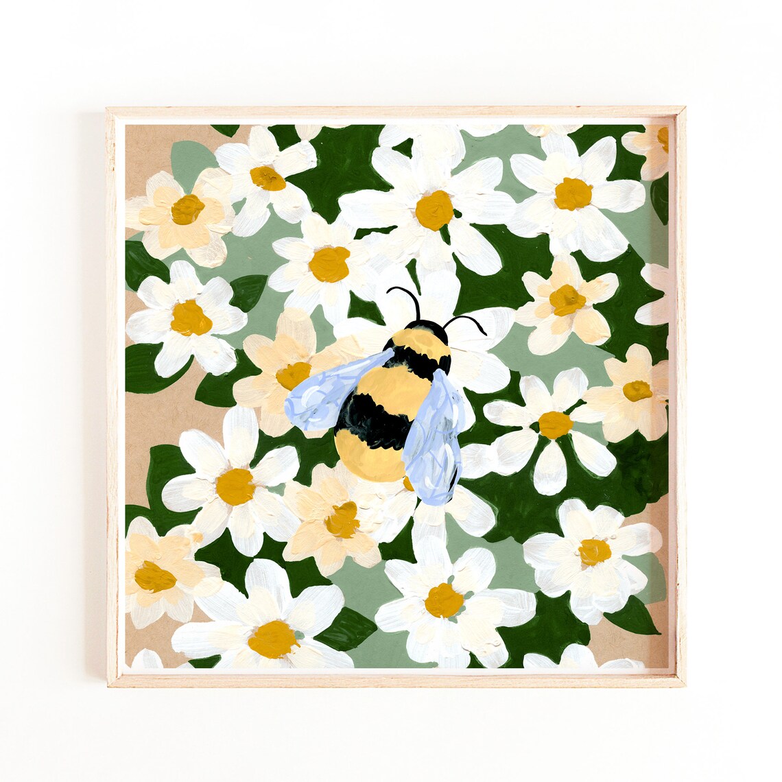 Bumble Bee On Daisies Art Print, Floral Decor