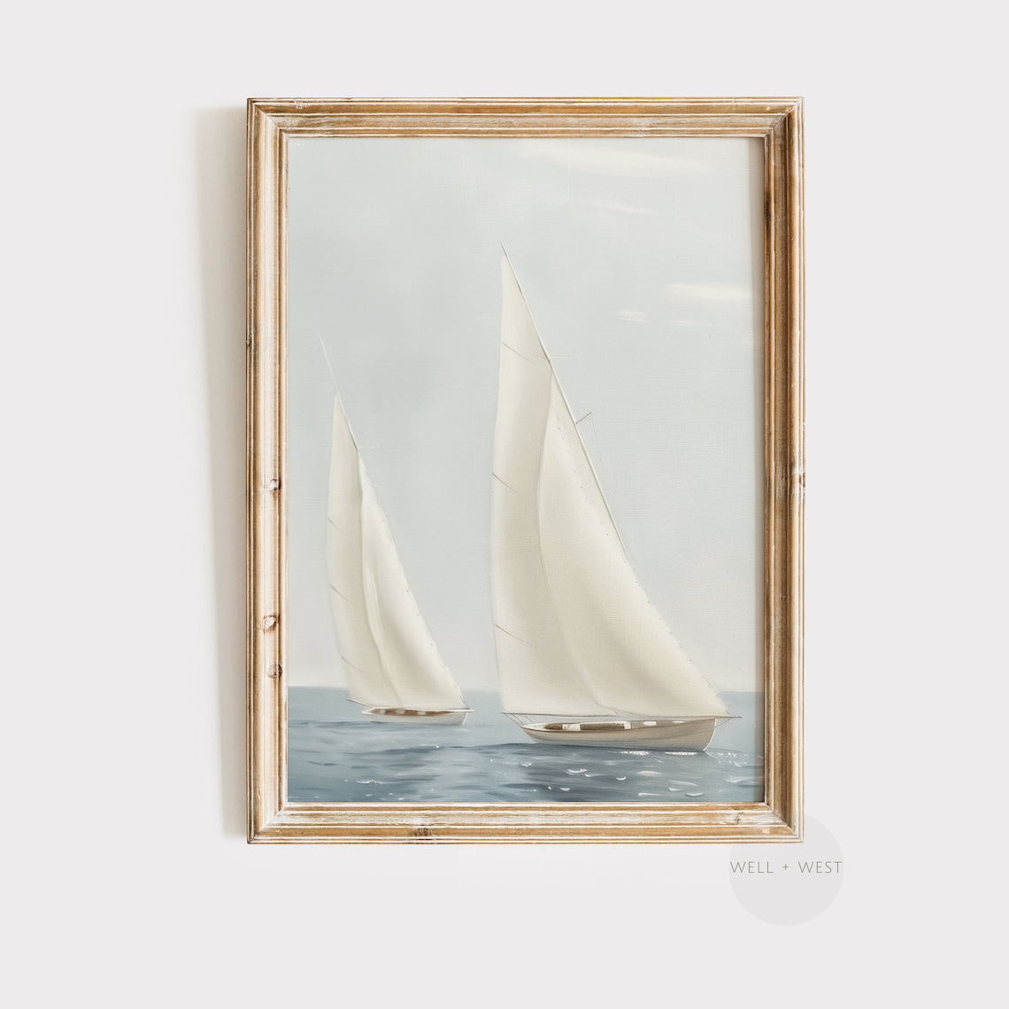 Vintage Sailboat Art, Soft Coastal Seascape Print