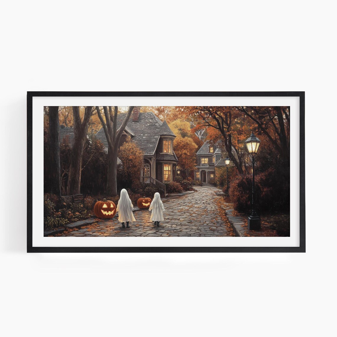 Halloween Fall Village Landscape, Vintage Art Print - Image 2