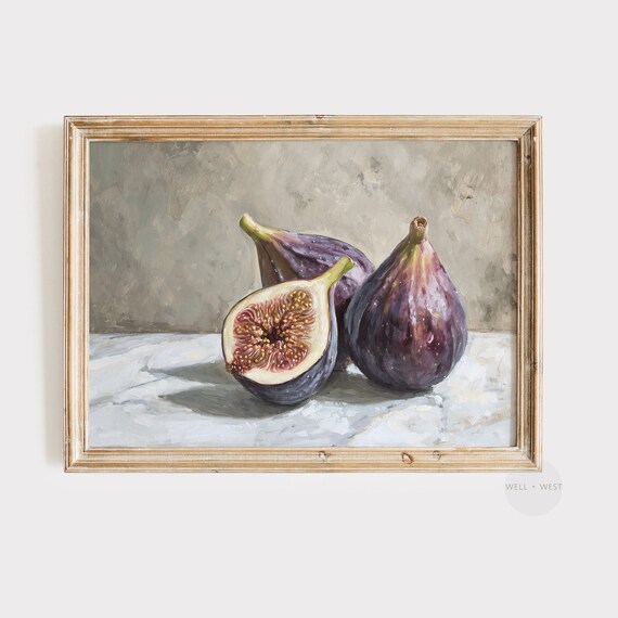 Oil Painting Of Figs Vintage Fruit Still Life Kitchen Wall Art Instant Art P001