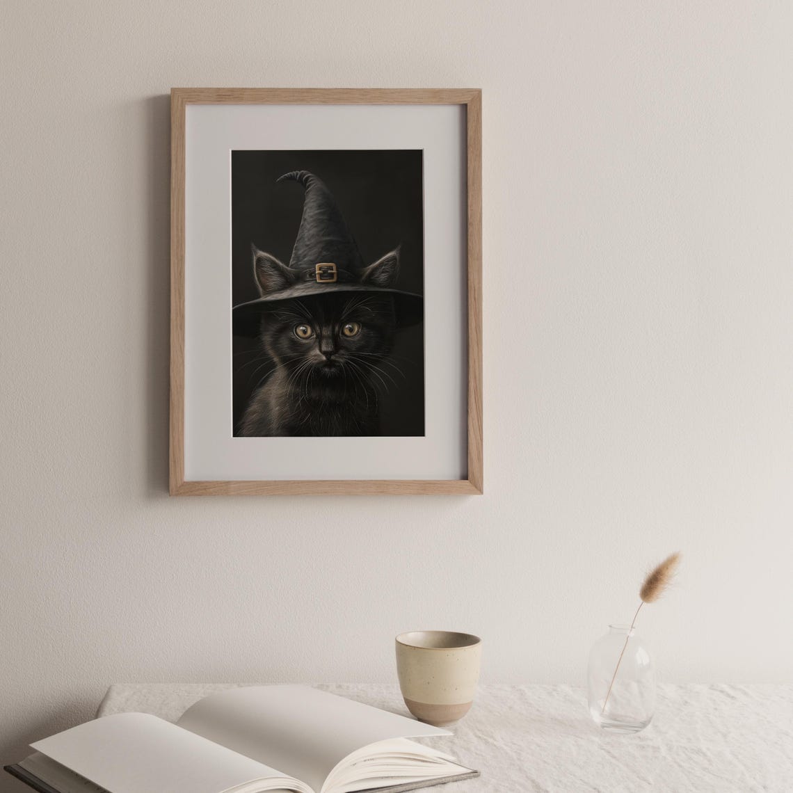 Black Kitten Wearing Witch Hat Spooky Halloween Portrait Art Print - Image 3