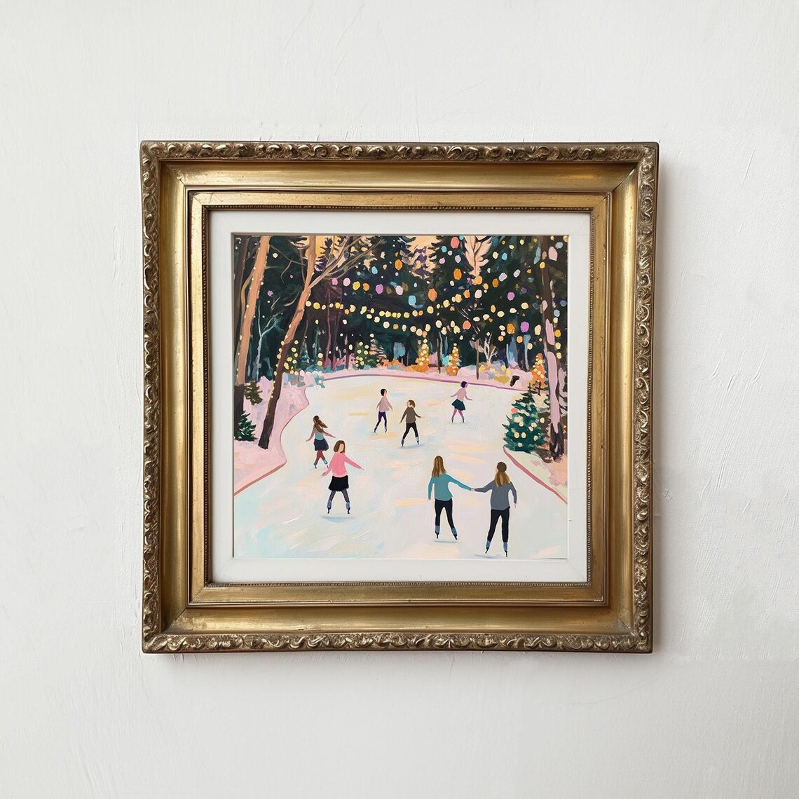 Pastel Ice Skating Print, Vintage Winter Landscape - Image 2