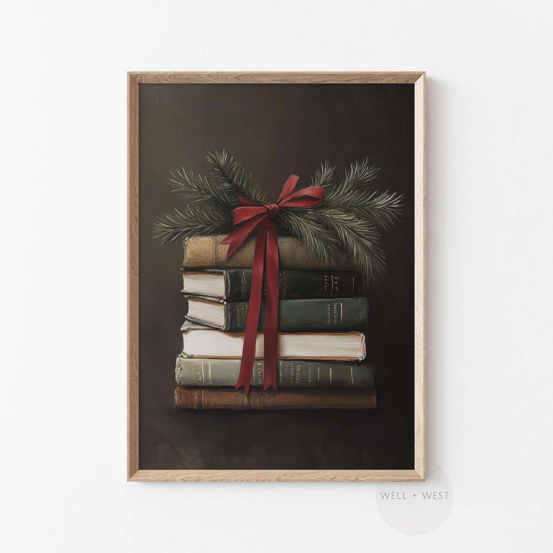 Moody Christmas Books Vintage Style Art Print - Image 2