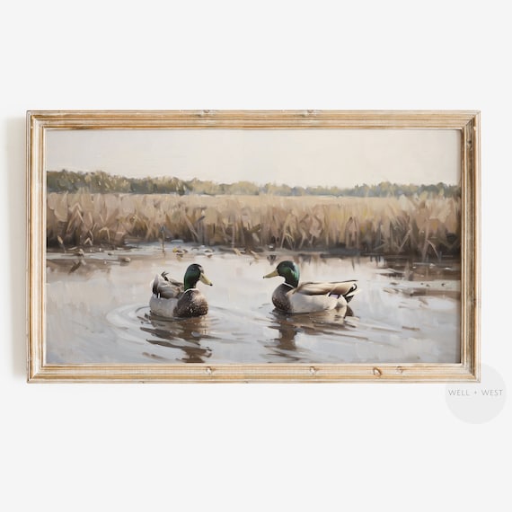 Duck Pond Spring Vintage Mallard Duck Art Print
