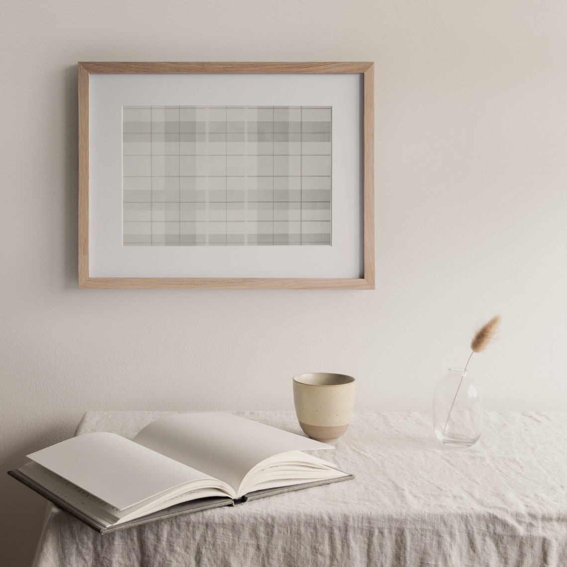 Gray Plaid Check Neutral Vintage Nursery Farmhouse Pattern Poster - Image 3