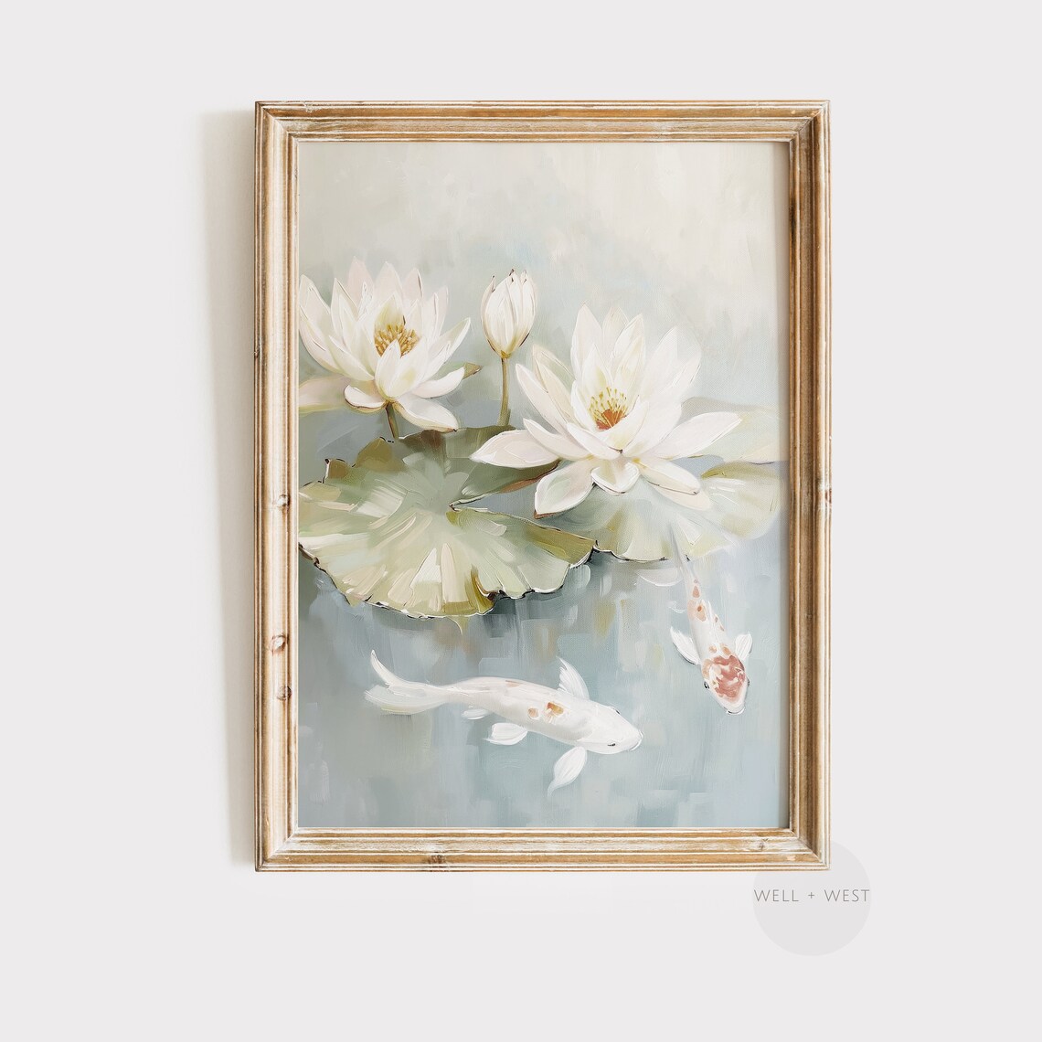 Koi Fish Print, Vintage Pastel Blue Botanical Art