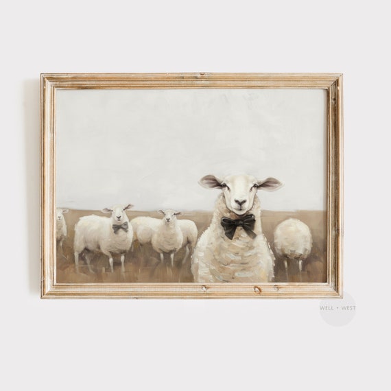 Vintage Sheep Art Print, Farmhouse Nursery Decor