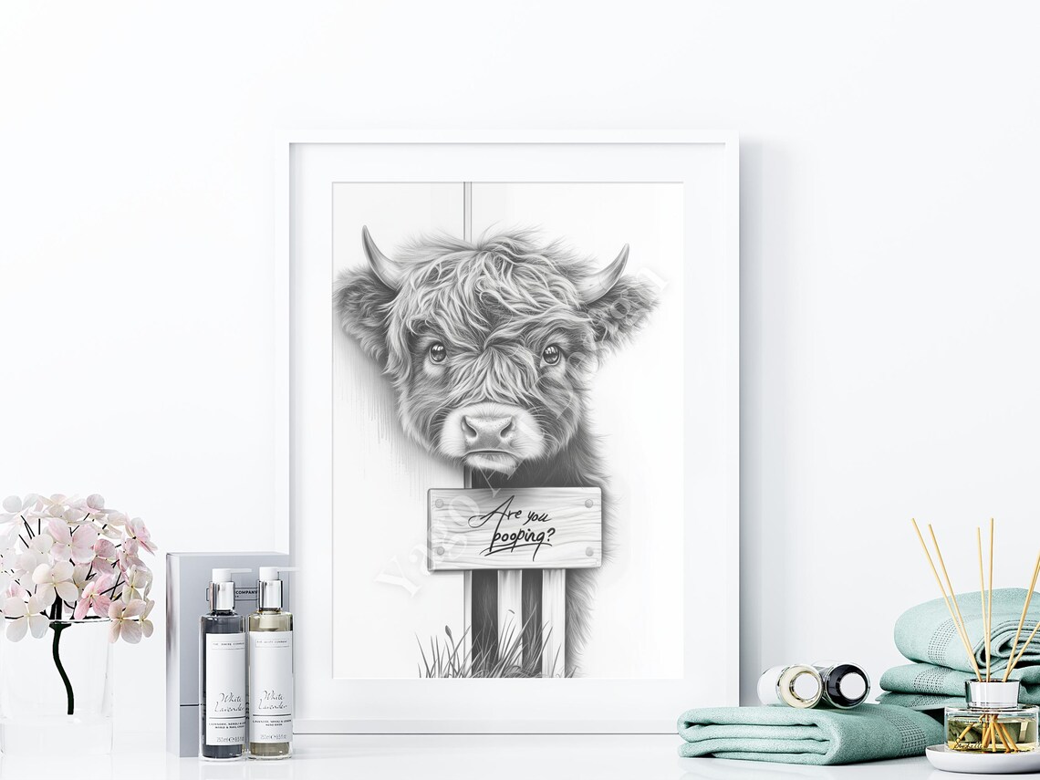 Highland Cow Are You Pooping Sign Funny Bathroom Wall Poster - Image 3