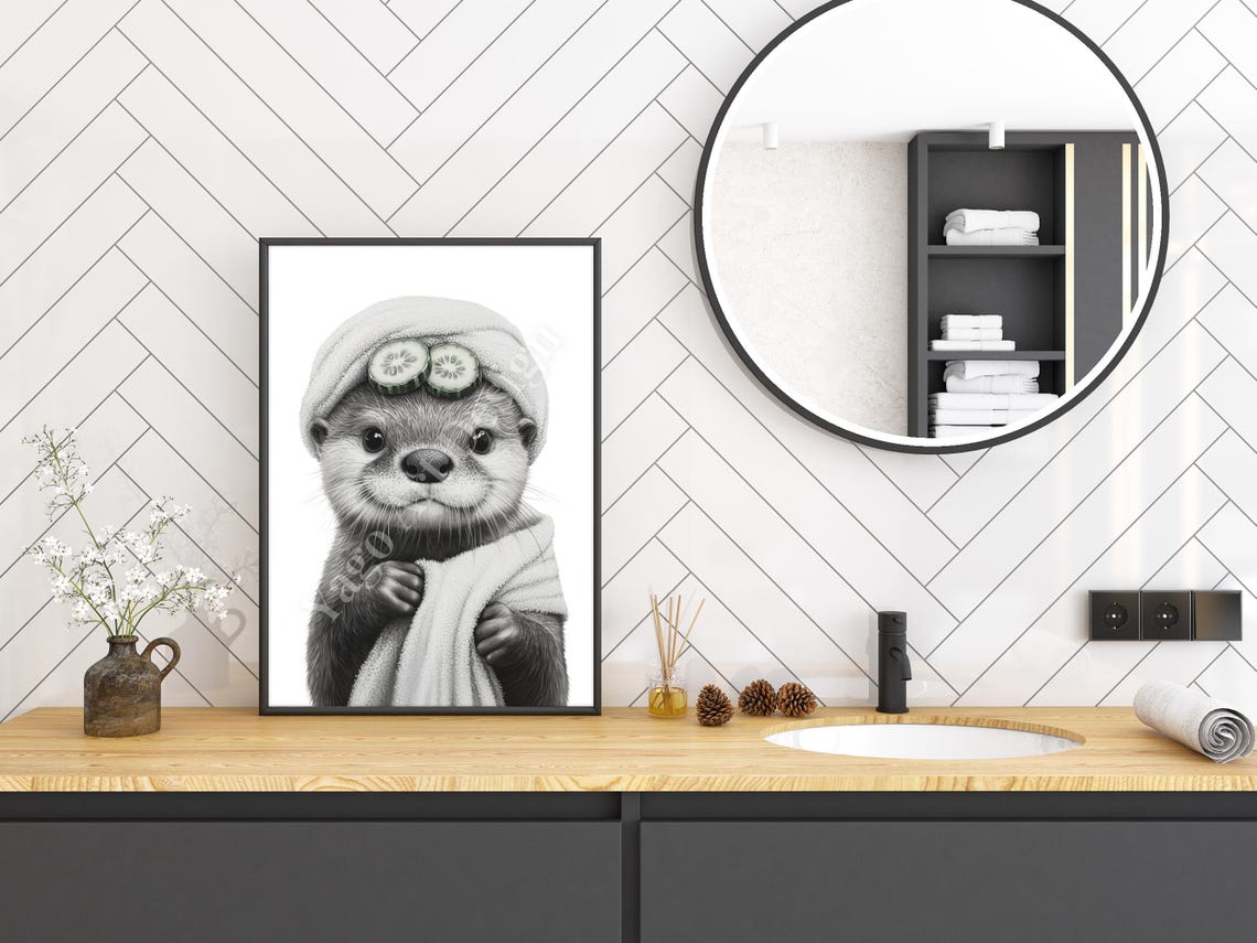 Otter Spa Day with Cucumber Slices Poster Cute Relaxing Self Care Art - Image 3