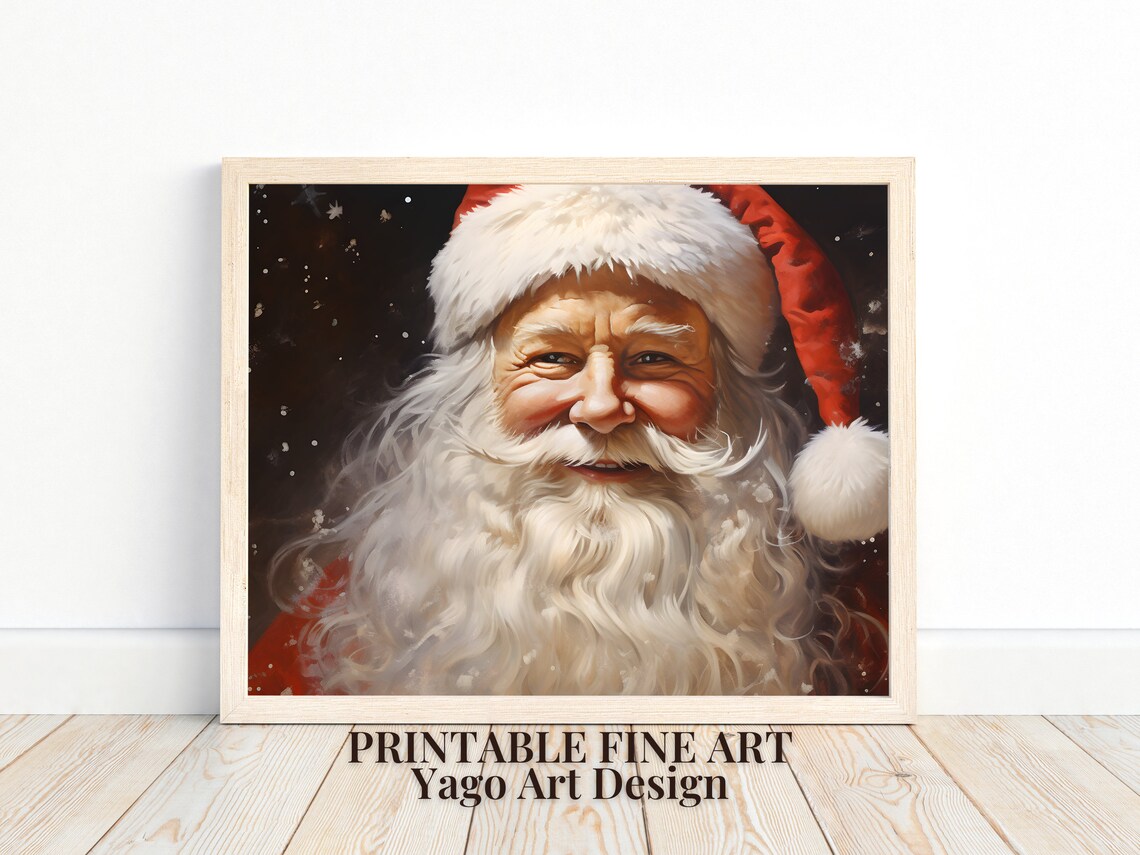 Smiling Santa Claus Close Up Portrait Vintage Christmas Wall Art