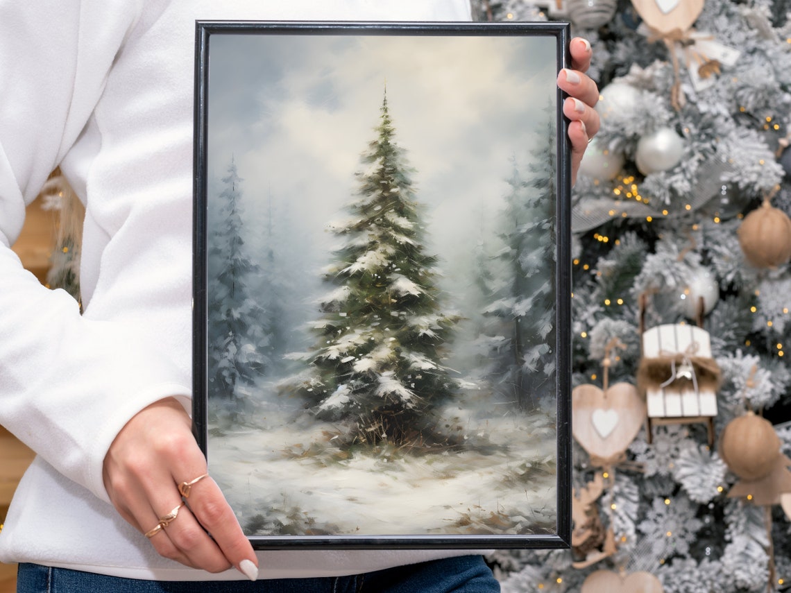 Lone Pine Tree in Misty Snow Winter Minimalist Nature Poster - Image 4