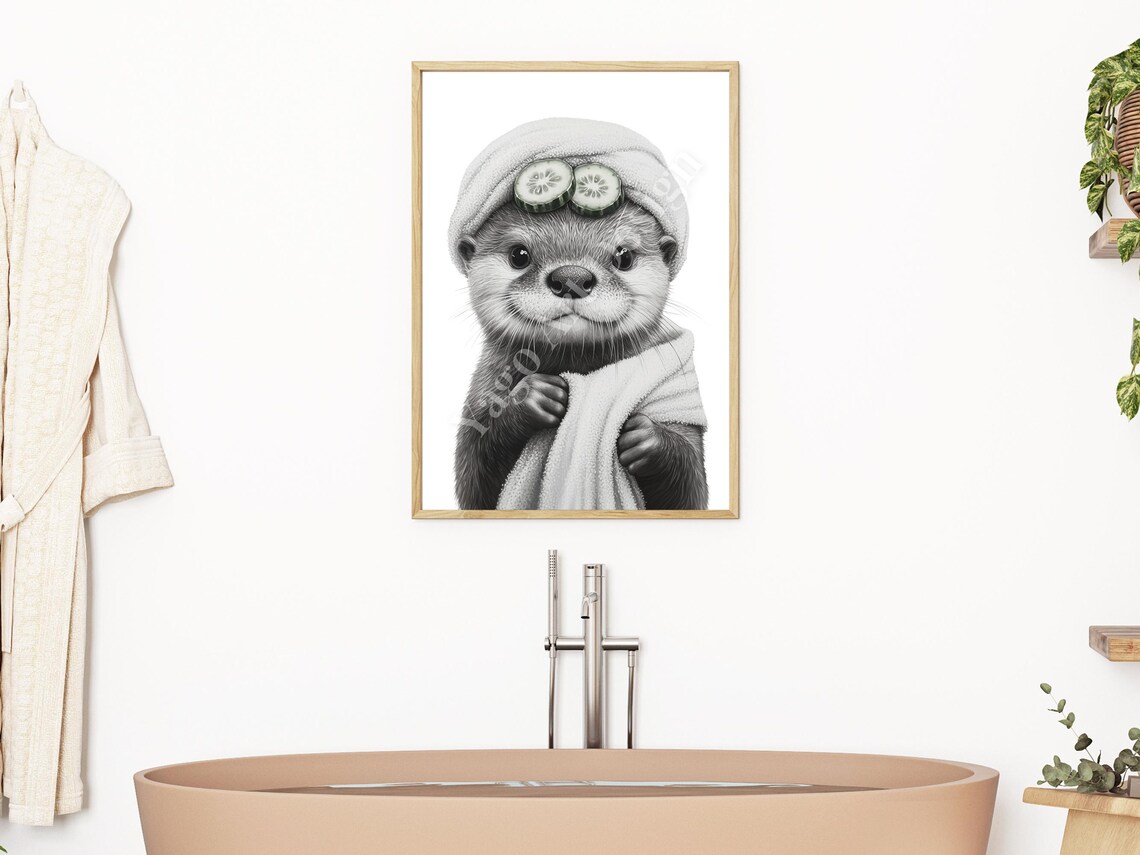 Otter Spa Day with Cucumber Slices Poster Cute Relaxing Self Care Art - Image 2