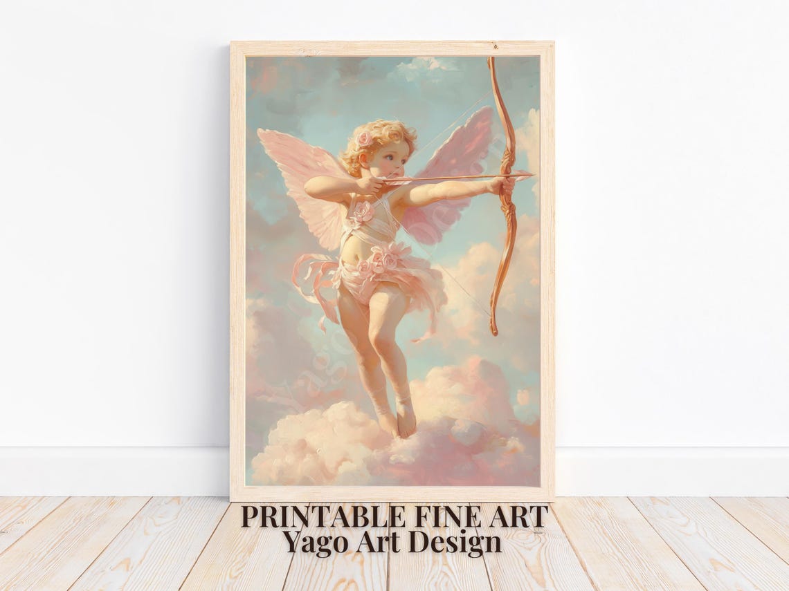 Cupid With Bow And Arrow Flying Pastel Clouds Valentine Poster - Image 4