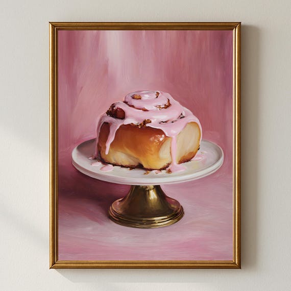Pink Cinnamon Roll Wall Art Cozy Bakery Dessert Food Painting Kitchen Caf Decor