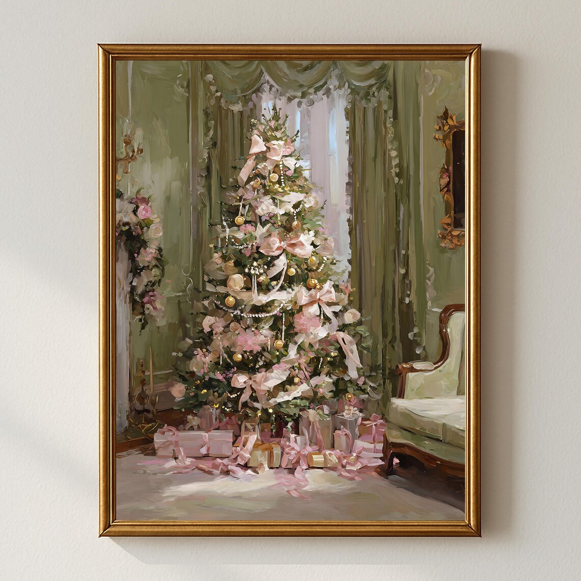 Whimsical Christmas Tree Art Print, Pastel Holiday