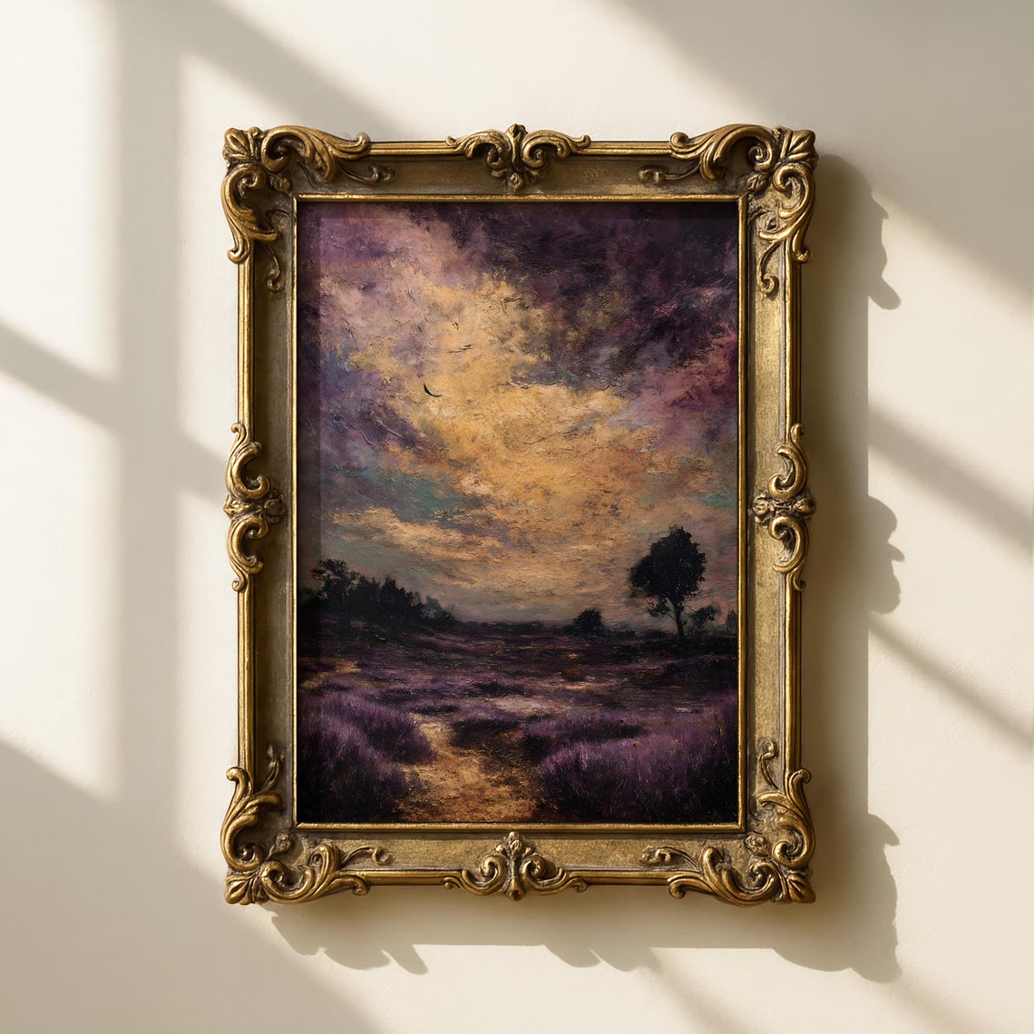 Moody Purple Heather Moorland Vintage Oil Painting Dusk Poster