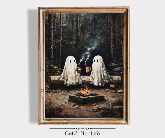 Ghosts At Campfire Halloween Forest Art Print