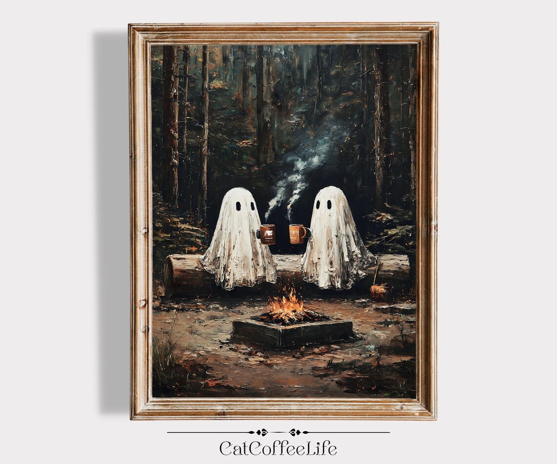 Ghosts At Campfire Halloween Forest Art Print