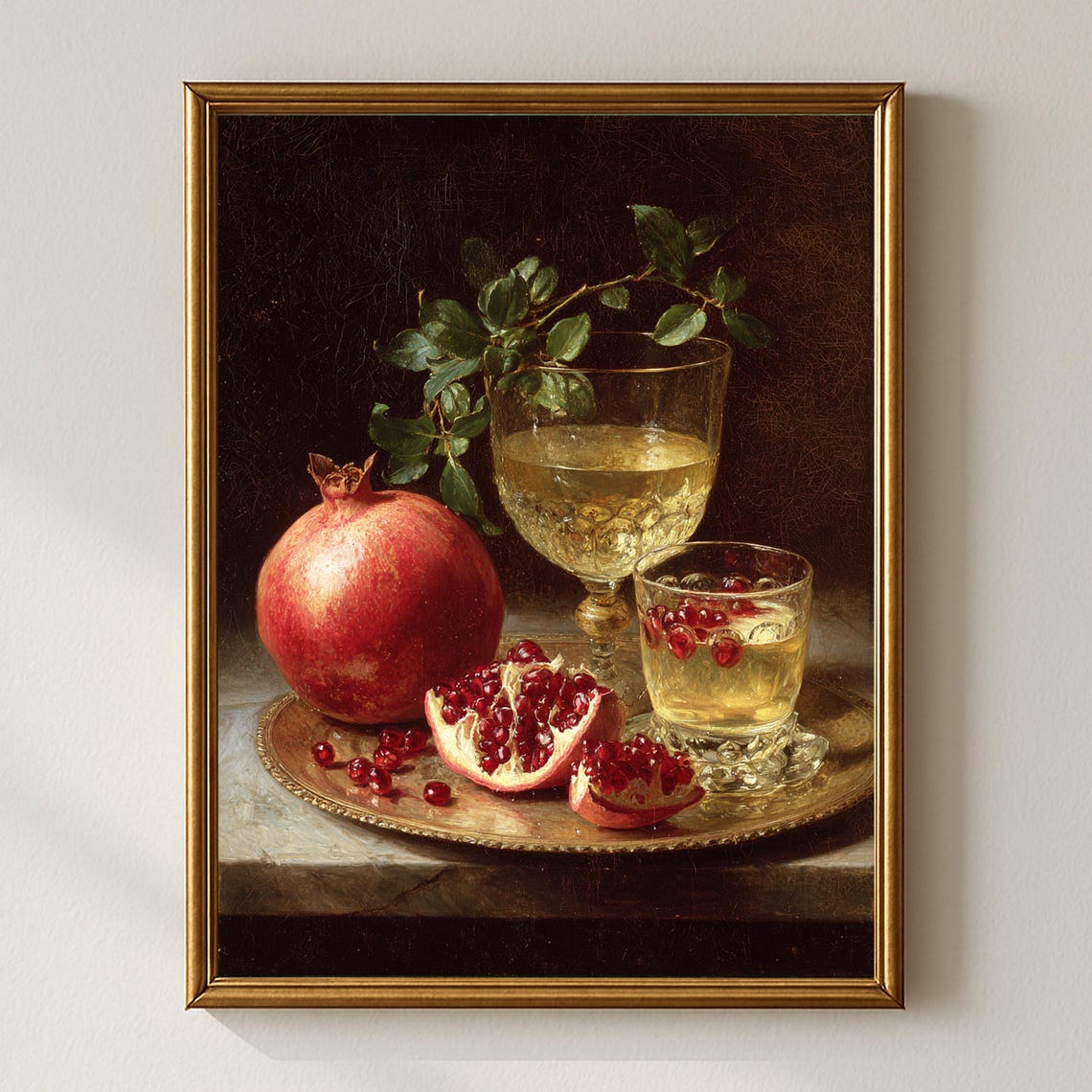Classic Pomegranate Still Life With Wine Glass Oil Painting Poster
