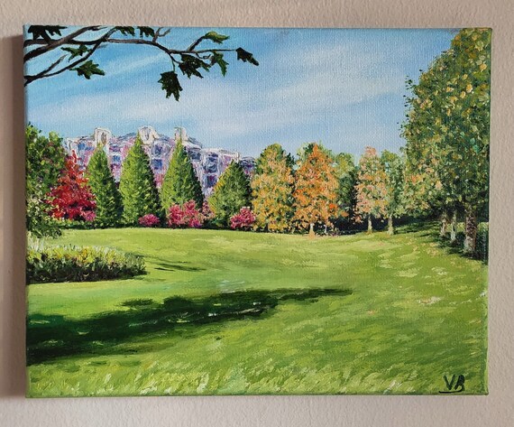 Bellevue Downtown Park 8x10 Original Handmade Oil Painting On Bellevue Wa State Art Trees In The Downtown Park Gallery Wall Art