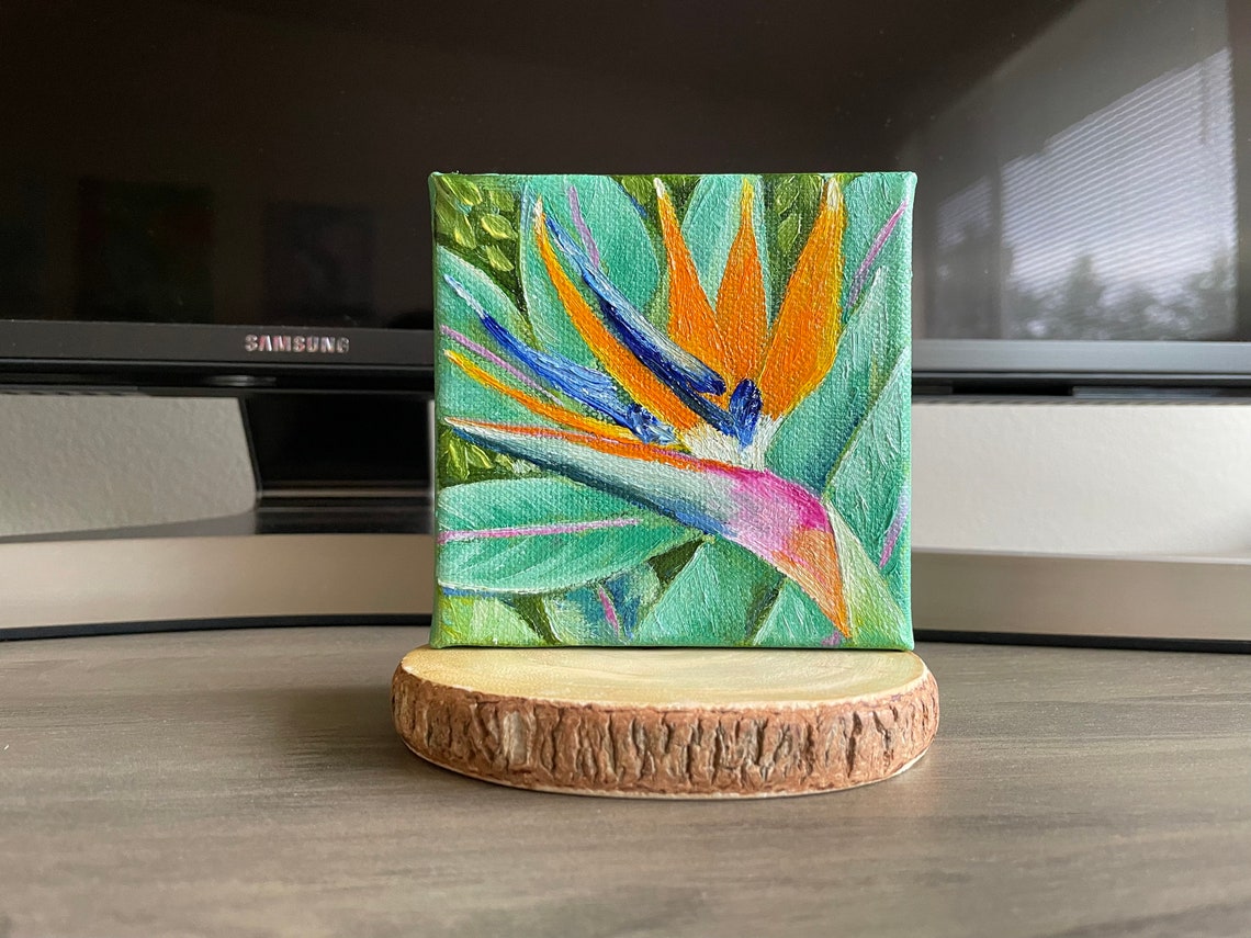 Bird of Paradise Tropical Flower Mini Canvas Botanical Painting Art