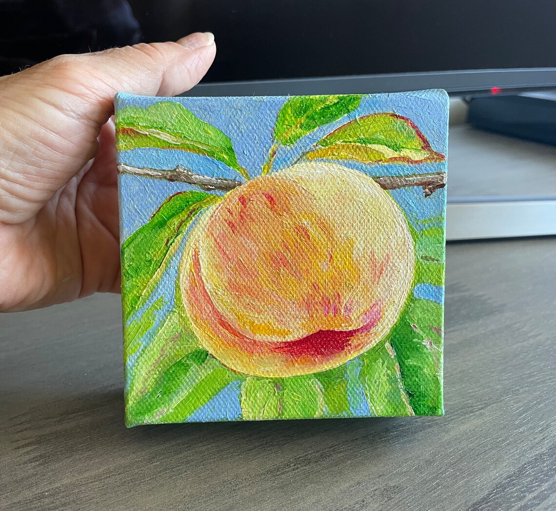 Ripe Peach On A Branch Oil Painting Style Bright Kitchen Poster - Image 2