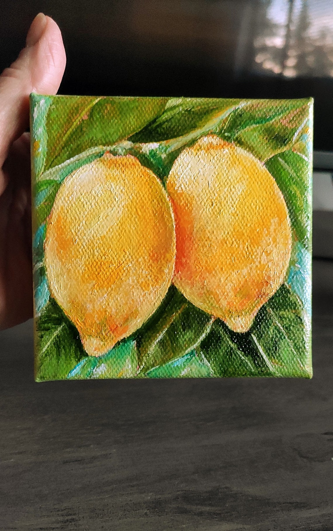 Fresh Lemons Citrus Kitchen Still Life Bright Fruit Oil Painting Art - Image 3